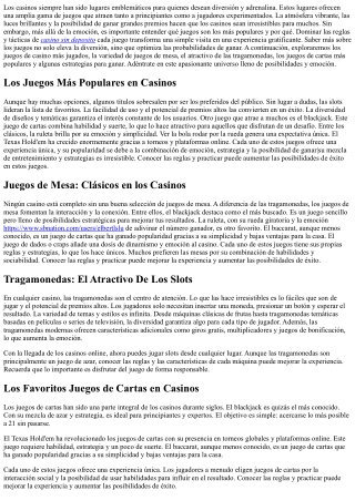 ¿Cuáles Son Los Juegos De Casino Más Top?