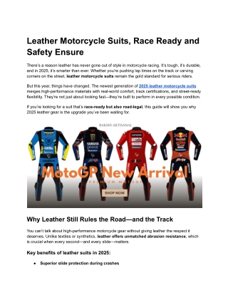 Leather Motorcycle Suits, Race Ready and Safety Ensure