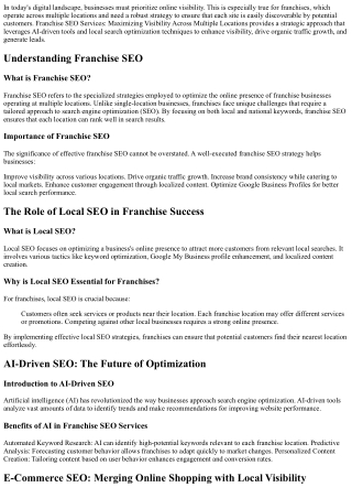 Franchise SEO Services: Maximizing Visibility Across Multiple Locations