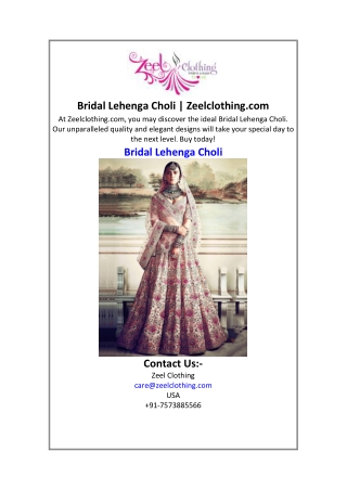 Bridal Lehenga Choli  Zeelclothing.com.