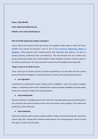 Best AI and ML Engineering Colleges in Bangalore