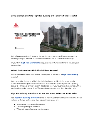 Why High Rise Building is the Smartest Choice in 2025