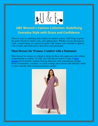 U&F Women's Fashion Collection Redefining Everyday Style with Grace and Confidence