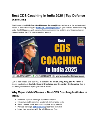 Best CDS Coaching in India 2025 | Top Defence Institutes