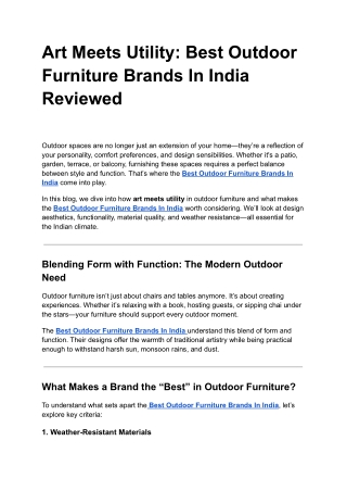 Art Meets Utility: Best Outdoor Furniture Brands In India Reviewed