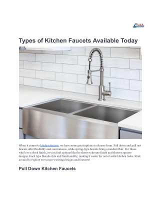 Types of Kitchen Faucets Available Today