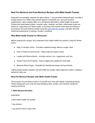 Best Pre-Workout and Post-Workout Recipes with Millet Health Powder