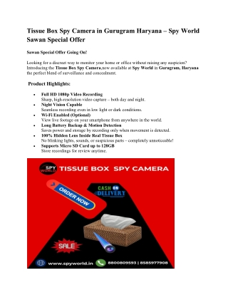 Tissue Box Spy Camera in Gurugram Haryana – Spy World Sawan Special Offer