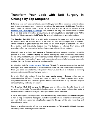 Transform Your Look with Butt Surgery in Chicago by Top Surgeons