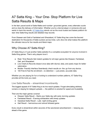7 Satta King and A7 Satta Result – Your Go-To Platform for Real-Time Satta Updat