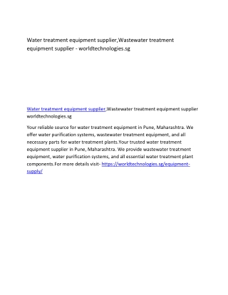 Wastewater treatment equipment supplier - worldtechnologies.sg