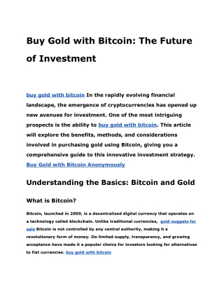 Buy Gold with Bitcoin  The Future of Investment