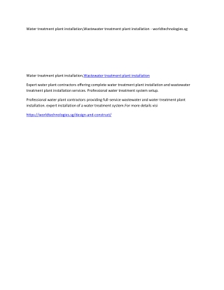 Wastewater treatment plant installation - worldtechnologies.sg