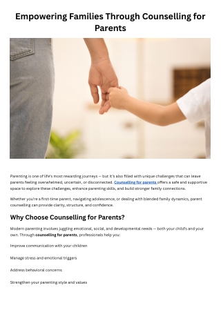 Empowering Families Through Counselling for Parents