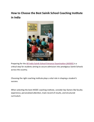 How to Choose the Best Sainik School Coaching Institute in India