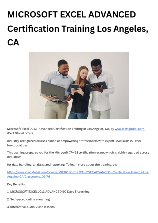 MICROSOFT EXCEL ADVANCED Certification Training Los Angeles, CA