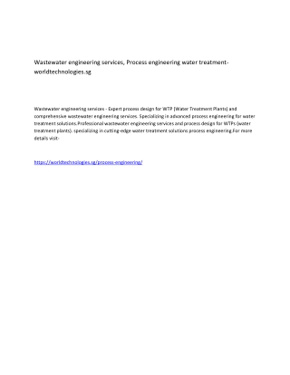 Process engineering water treatment- worldtechnologies.sg