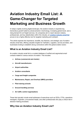 Aviation Industry Email List: A Game-Changer for Targeted Marketing and Business