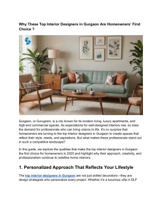 Why These Top Interior Designers in Gurgaon Are Homeowners’ First Choice