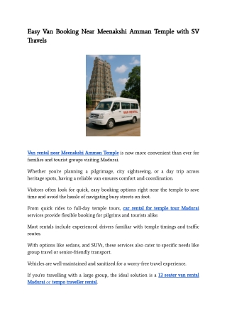 Easy Van Booking Near Meenakshi Amman Temple with SV Travels