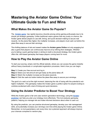 mastering the aviator game online your ultimate