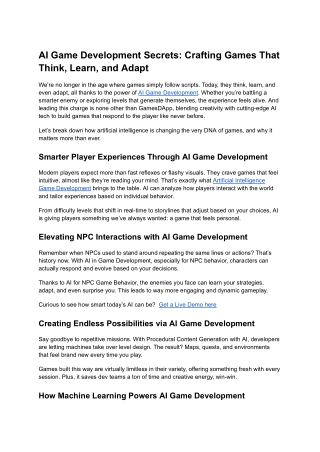 AI Game Development Secrets Crafting Games That Think, Learn, and Adapt