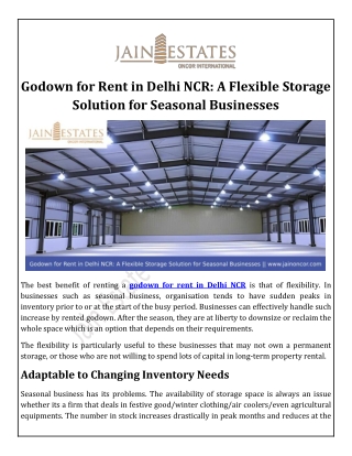 Godown for Rent in Delhi NCR A Flexible Storage Solution for Seasonal Businesses