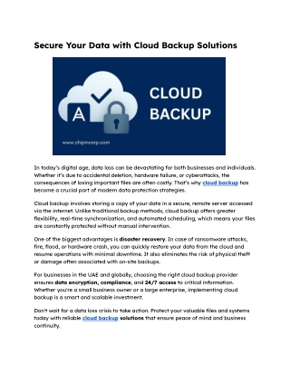 Secure Your Data with Cloud Backup Solutions