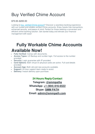 Best  buy verified Chime bank accounts in 2025-2026