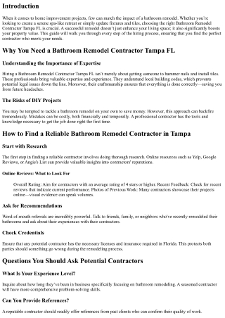 The Ultimate Guide to Hiring a Bathroom Remodel Contractor in Tampa, FL