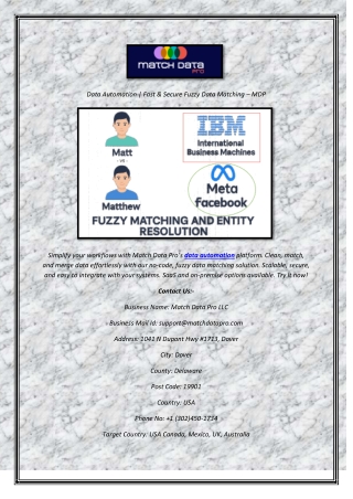 Data Automation  Fast & Secure Fuzzy Data Matching - MDP