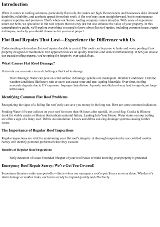 Flat Roof Repairs That Last—Experience the Difference with Us
