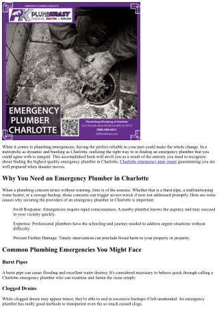 Finding the Best Emergency Plumber in Charlotte: A Comprehensive Guide