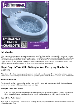 Simple Steps to Take While Waiting for Your Emergency Plumber in Charlotte