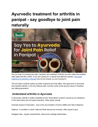 Ayurvedic treatment for arthritis in panipat