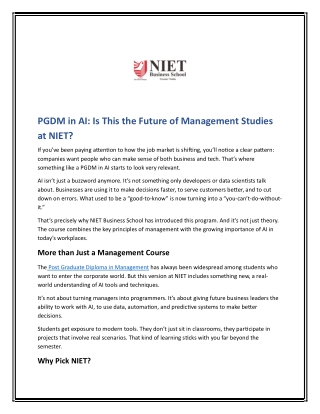 PGDM in AI Is This the Future of Management Studies at NIET