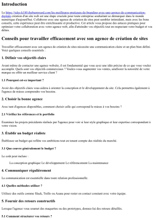 Conseils pour travailler efficacement avec son agence de création de sites