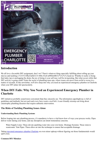 When DIY Fails: Why You Need an Experienced Emergency Plumber in Charlotte