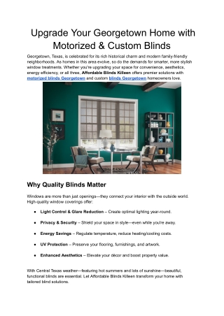 Upgrade Your Georgetown Home with Motorized & Custom Blinds