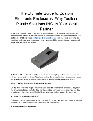 The Ultimate Guide to Custom Electronic Enclosures_ Why Toolless Plastic Solutions INC. is Your Ideal Partner