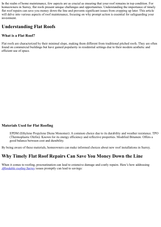 Why Timely Flat Roof Repairs Can Save You Money Down the Line