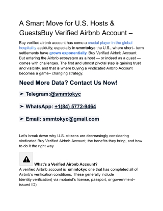 A Smart Move for U.S. Hosts & GuestsBuy Verified Airbnb Account