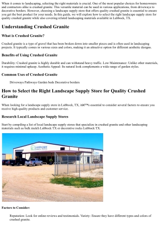 How to Select the Right Landscape Supply Store for Quality Crushed Granite