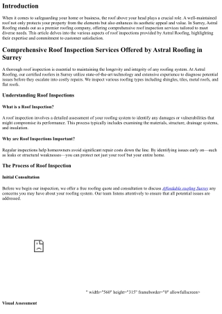 Comprehensive Roof Inspection Services Offered by Astral Roofing in Surrey