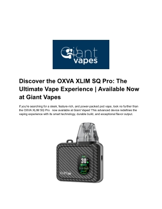 Discover the OXVA XLIM SQ Pro_ The Ultimate Vape Experience