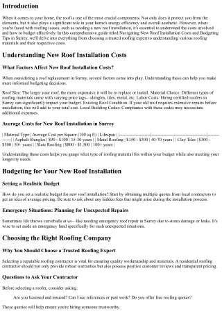 Navigating New Roof Installation Costs and Budgeting Tips in Surrey