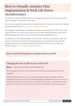 How to virtually simulate Chin Augmentation & Neck Lift (lower rhytidectomy)