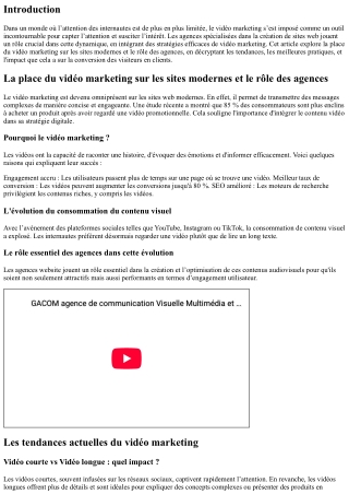 La place du vidéo marketing sur les sites modernes et le rôle des agences