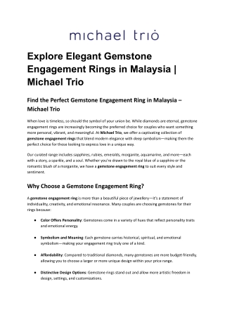 Explore Elegant Gemstone Engagement Rings in Malaysia _ Michael Trio