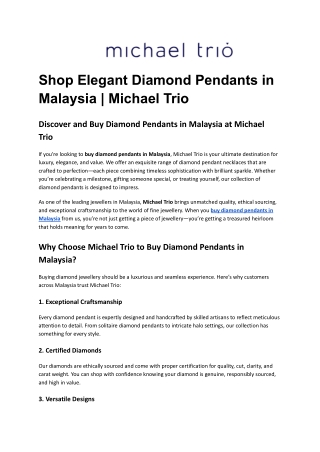 Shop Elegant Diamond Pendants in Malaysia _ Michael Trio